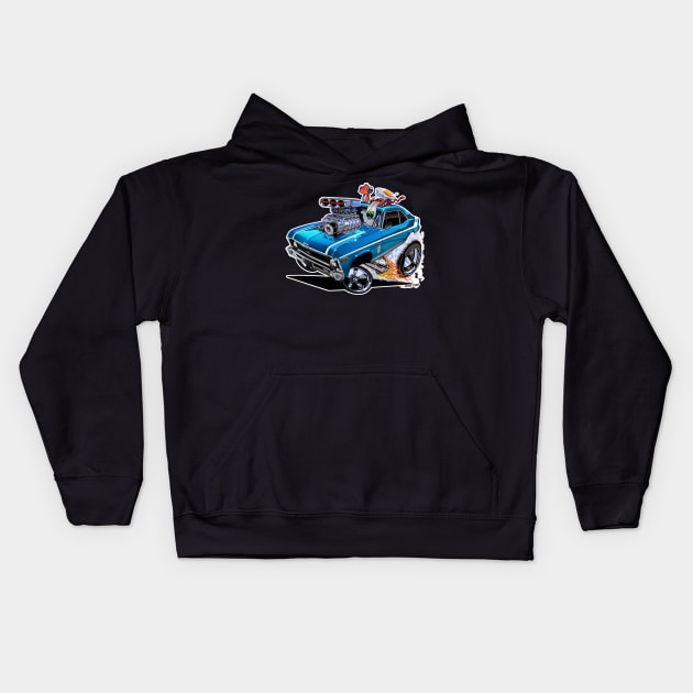 SUPER Nova 1970 Nova blue muscle car Kids Hoodie by vincecrain